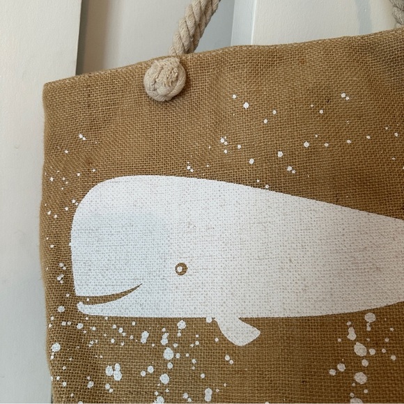 Nautical Whale tote bag rope handles summer beach burlap - Picture 3 of 10